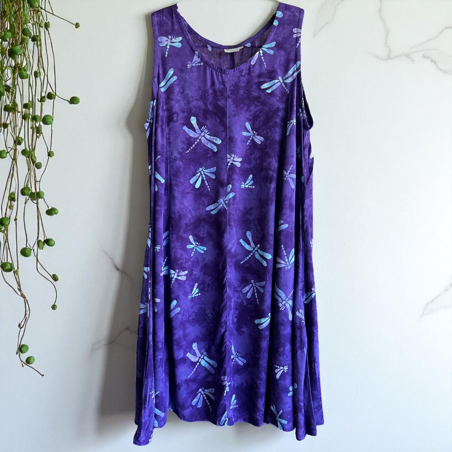 Short Tank Dress Purple Dragonfly Print
